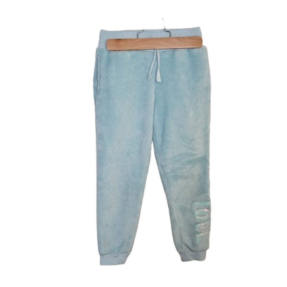 wonder nation Minky Jogger Pants Pull On LOVE Sequin Turquoise  S 6-6X